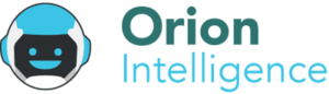 Orion Intelligence logo with smiling robot face.